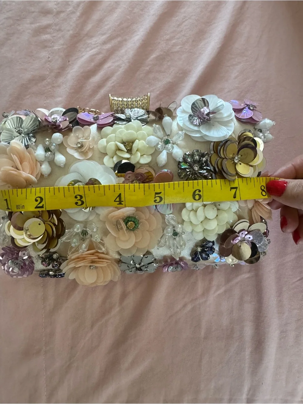 Embellished Floral Evening Clutch - Ivory & Gold